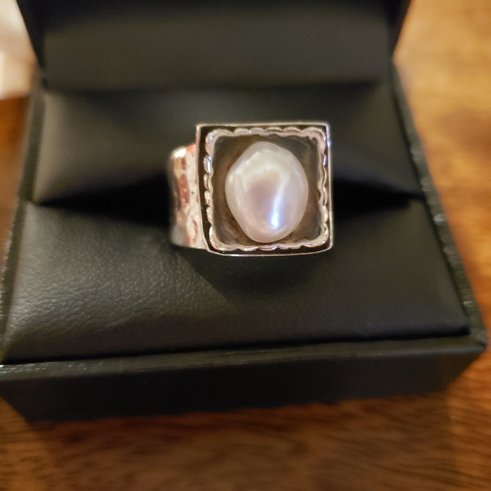 Silpada Silver Ring with White Pearl Accent